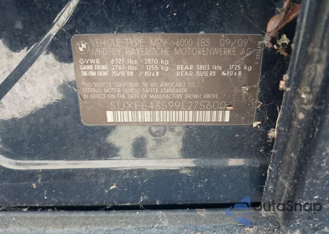 2009 BMW X5 xDrive30I from USA, damaged, VIN 5UXFE43599L275600